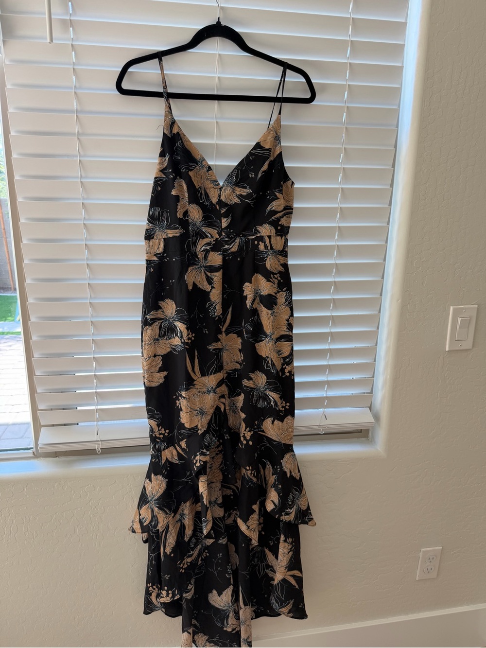 Lulus Black Floral Slip Maxi Dress with Ruffle Hem